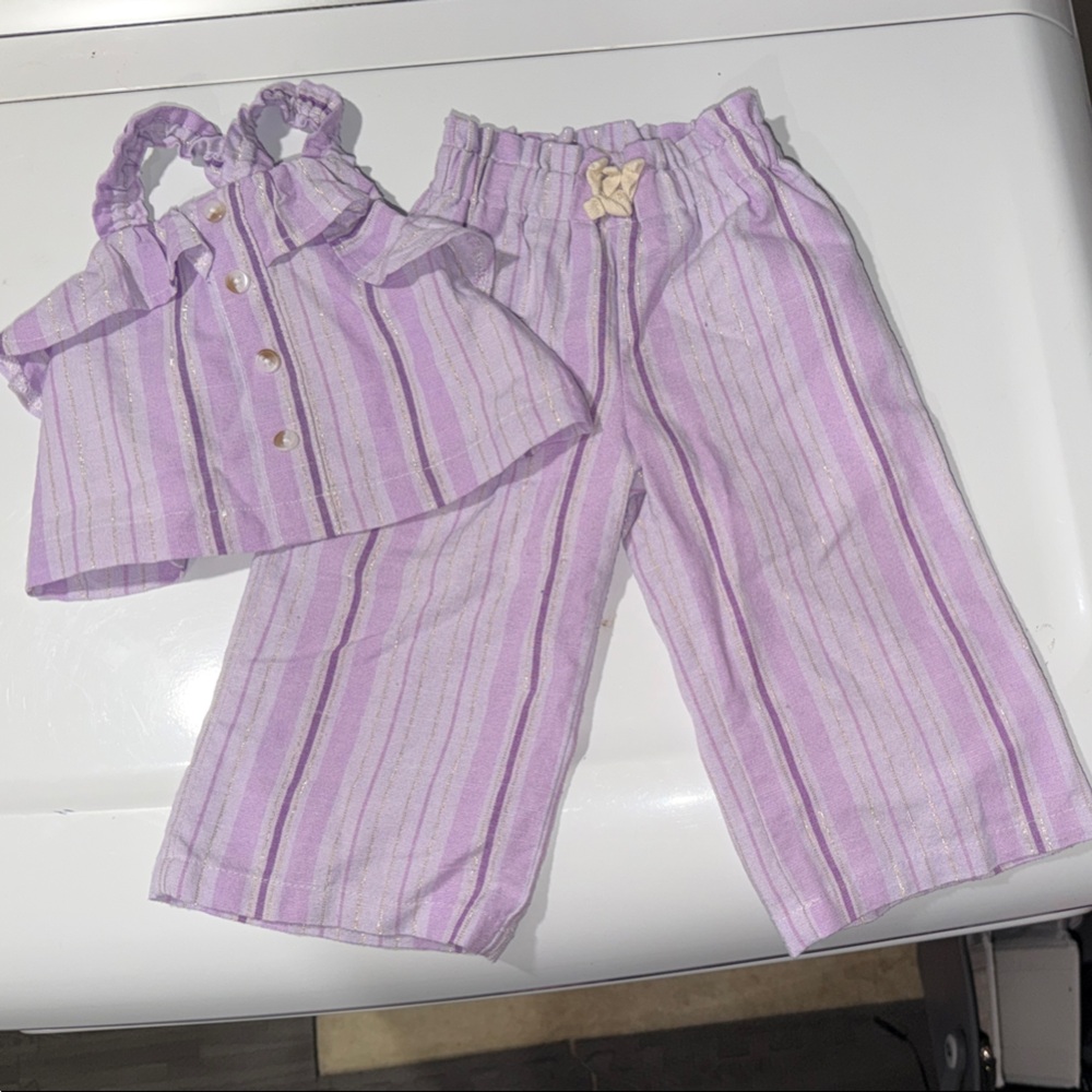 12 month girls- Lavender Striped Matching Set - Brand